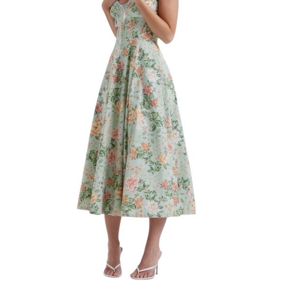 House of CB Sabrina Floral Print Corset Bustier Midi Floral Dress with Box - Picture 12 of 15